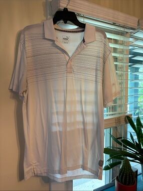 Puma Men’s White Polo with Subtle Perforated Stripe